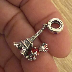 Pandora Silver Eiffel Tower Charm with Red Accents